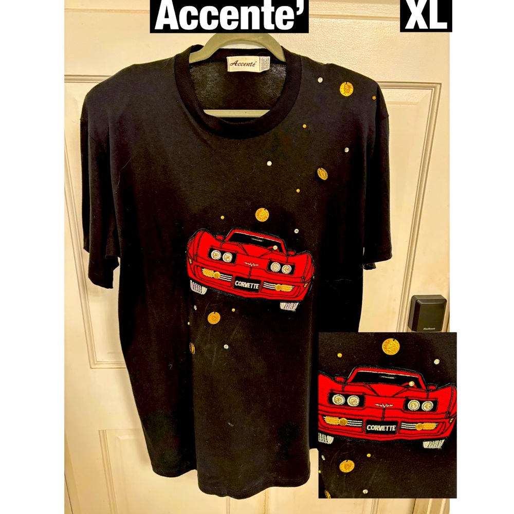 Accente’ Black Large Embroidered Corvette. Rhinestones, studs and hanging coins. - Picture 1 of 8